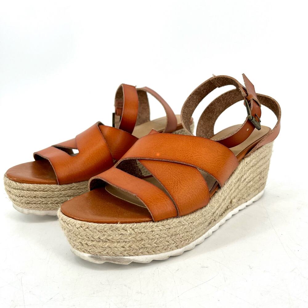 R2 Women’s orange faux leather wedge espadrille sandals Brenda (7)